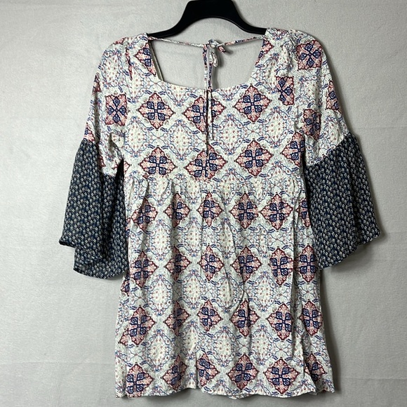 Umgee Boho‎ Tunic Blouse 3/4 Flutter Sleeves Womens Size Small Multicolor - Picture 3 of 6